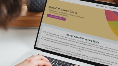 person using practice tests on laptop