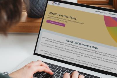 person using practice tests on laptop