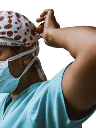 Nursing putting on protective gear.