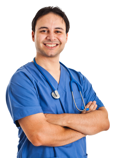 male nurse standing crossed arms